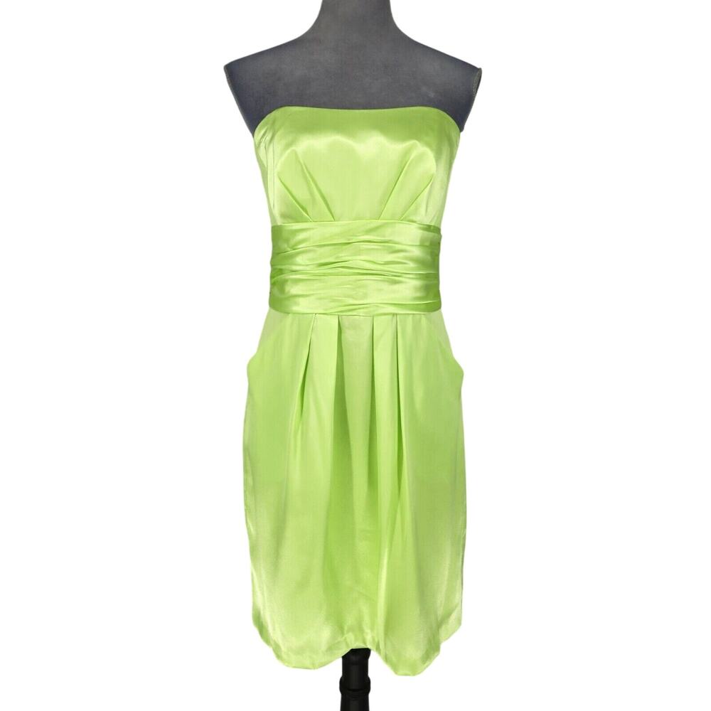 Davids Bridal Dress Womens 8 Lime Green Satin Strapless Lined Bridesmaid Prom